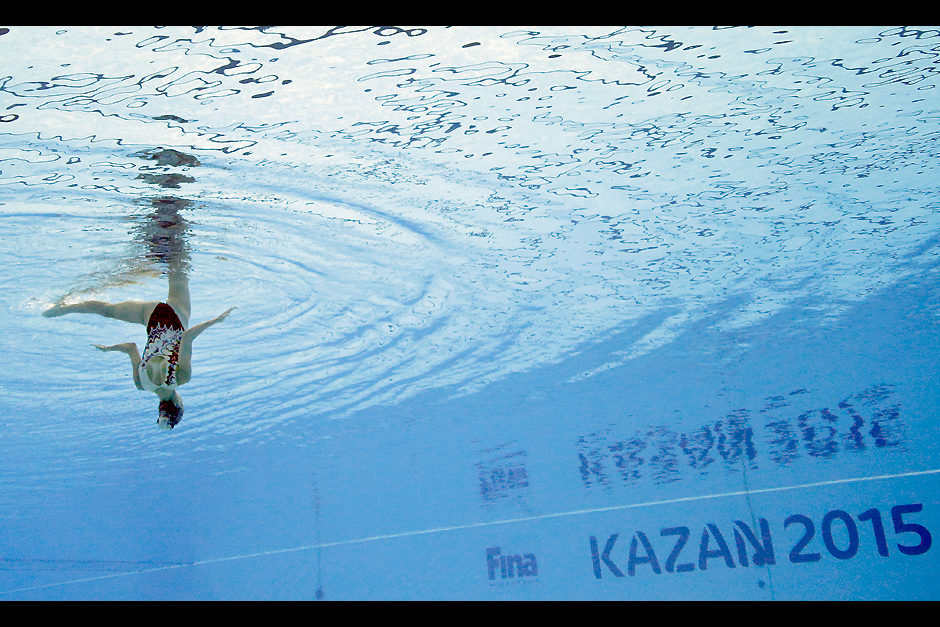 Bulgaria's Daniela Bozadzhieva competes during the synchronised swimming solo free preliminary at the Swimming World Championships in Kazan, Russia. - AP