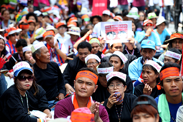 Workers rally on Labour Day last year. A major labour organisation opposes a bill limiting public demonstrations, saying it would infringe on workers’ rights. (Bangkok Post photo)