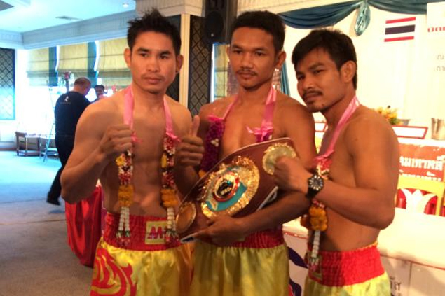 Pungluang Sor Singyu, centre, is eyeing the vacant WBO bantamweight title.