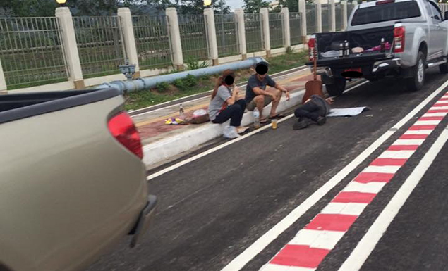 Beer picnic in cycle lane in Chiang Mai