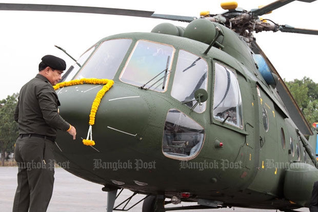 An Mi-17V5 helicopter is seen at the delivery ceremony at the 11th Infantry Regiment on March 29, 2011. (Bangkok Post file photo)