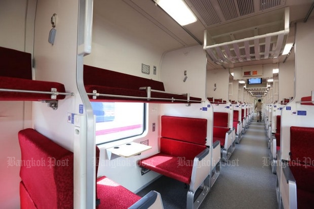 Second-class seating on one of the 115 new carriages that will start going into service on long distance trains from Nov 11.