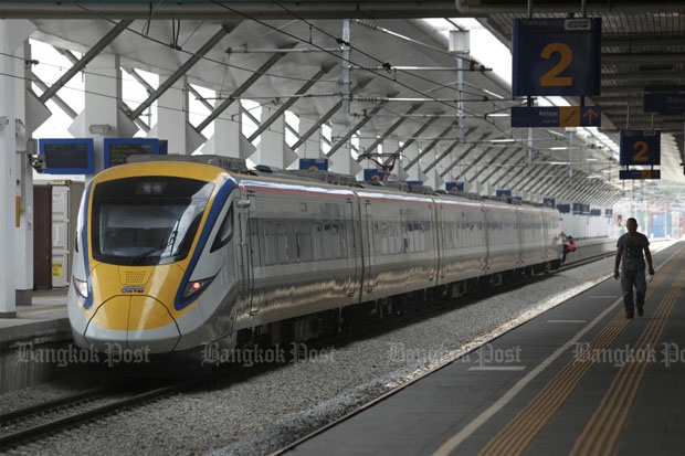 A high-speed train parked at Padang Besar station in the Malaysian State of Perlis. Thai and Malaysian transport authorities are looking into building a high-speed railway between Bangkok and Kuala Lumpur, connecting through Padang Basar on the border. (Photo by Patipat Janthong)