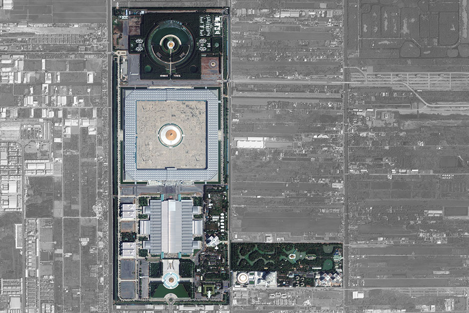 The high-resolution satellite image provided by DigitalGlobe on March 2, 2017, shows Wat Phra Dhammakaya in Pathum Thani. — DigitalGlobe via AP