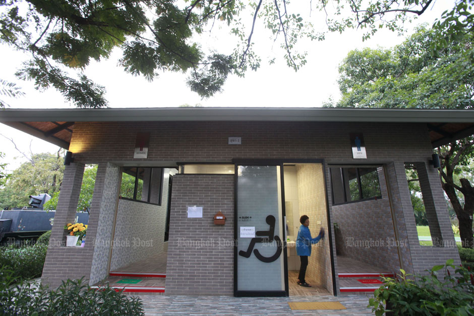 The public toilet at Vachirabenjatas Park in Chatuchak district of ...