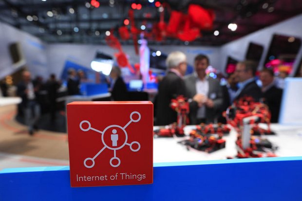 An 'Internet of Things' logo is seen at last month's CeBIT 2017 tech fair in Hannover, Germany. (Bloomberg photo)