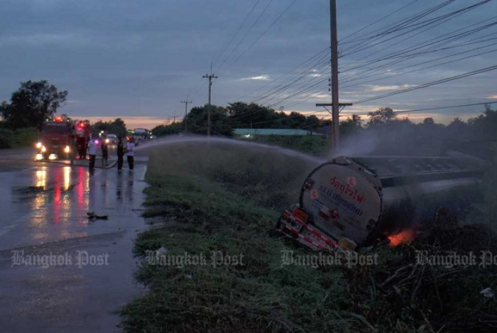 Bangkok Post - Two killed when fuel tanker crashes into pickup