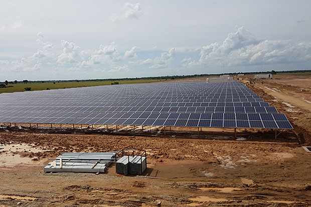 A solar panel installation in Cambodia. (Khmer Times photo) A solar panel installation in Cambodia. (Khmer Times photo)