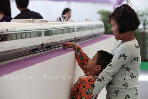 A high-speed train model is on display at Chiang Rak Noi station to promote the project. (Bangkok Post file photo) A high-speed train model is on display at Chiang Rak Noi station to promote the project. (Bangkok Post file photo)