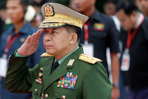 Myanmar's commander in chief Senior General Min Aung Hlaing salutes as he attends an event marking Martyrs' Day at Martyrs' Mausoleum in Yangon on July 19. (Reuters photo) Myanmar's commander in chief Senior General Min Aung Hlaing salutes as he attends an event marking Martyrs' Day at Martyrs' Mausoleum in Yangon on July 19. (Reuters photo)