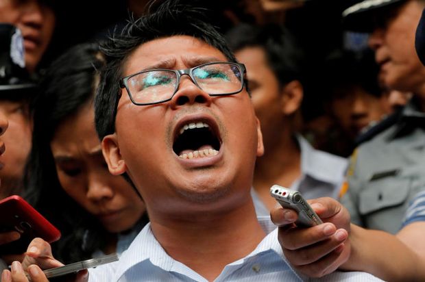 Reuters journalist Wa Lone leaves after listening to the verdict at Insein court in Yangon, Myanmar, on Monday. (Reuters photo)