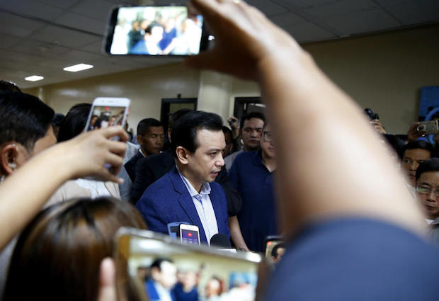 Philippine opposition Sen. Antonio Trillanes IV issues his statement during a hastily-called news conference at the Philippines Senate on Tuesday in suburban Pasay city, south of Manila, Philippines. (AP photo) Philippine opposition Sen. Antonio Trillanes IV issues his statement during a hastily-called news conference at the Philippines Senate on Tuesday in suburban Pasay city, south of Manila, Philippines. (AP photo)