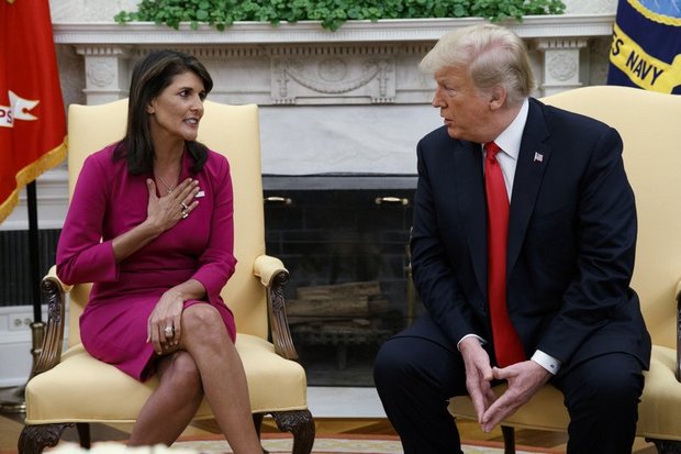 UN ambassador Nikki Haley (left) said she will leave at the end of the year after 18 months on the job. UN ambassador Nikki Haley (left) said she will leave at the end of the year after 18 months on the job.