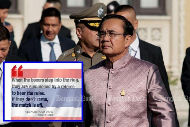 Prime Minister Prayut Chan-o-cha was openly annoyed when the two top political parties, Democrats and Pheu Thai, said they will boycott Friday's meeting at the Army Club.