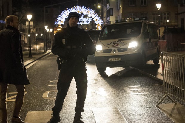 Emergency services patrol the centre of the city of Strasbourg following the  terror attack at the Christmas Market on Tuesday night by a man who had been flagged as a possible extremist.(AP Photo)