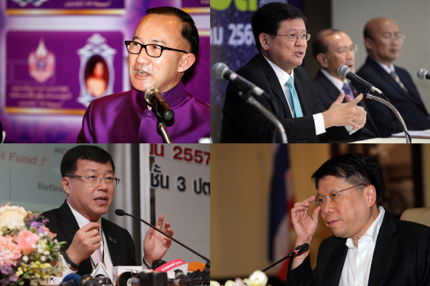 The four incumbent and former ministers facing disqualification are: (clockwise) former Prime Minister's Office minister ML Panadda Diskul, Science and Technology Minister Suvit Maesincee, Education Minister Dr Teerakiat Jareonsettasin and Deputy Transport Minister Pailin Chuchottaworn. (Bangkok Post file photos)