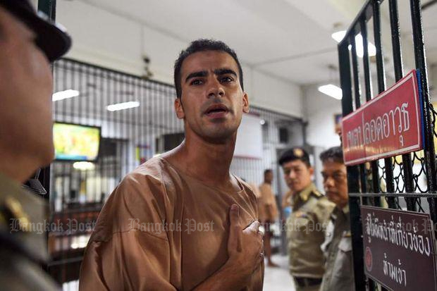 In this file photo taken on Feb 4, 2019 Hakeem al-Araibi, a Bahraini refugee and Australian resident, is escorted to a courtroom in Bangkok. (AFP)