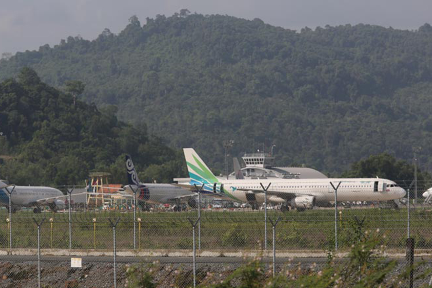 Planes are seen at Sihanoukville airport. (Khmer Times photo)