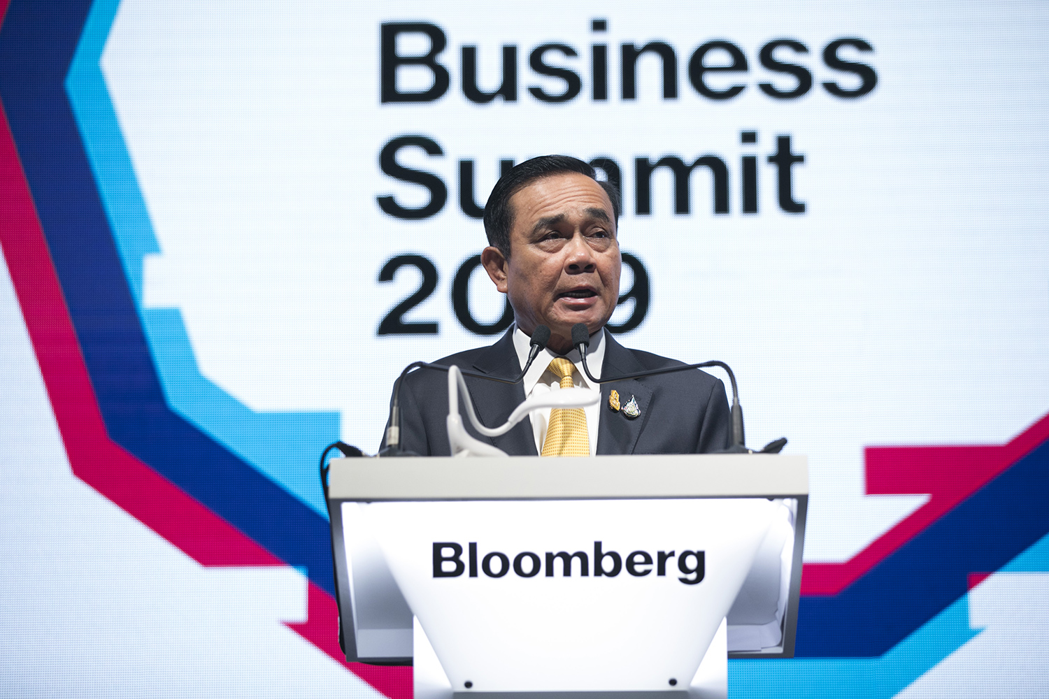 Prime Minister Prayut Chan-o-cha speaks during the Bloomberg Asean Business Summit in Bangkok on Friday. (Bloomberg photo)