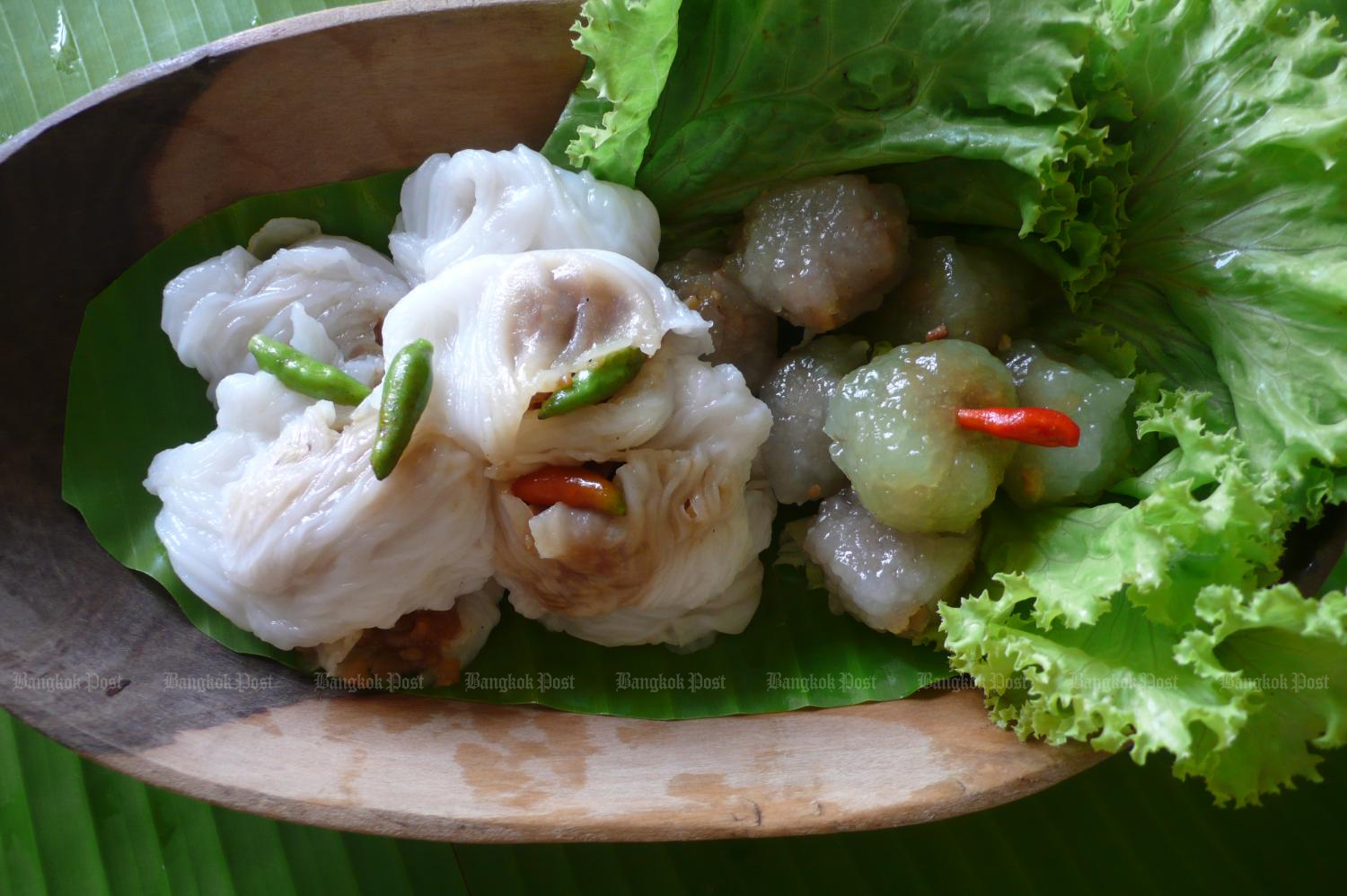 Rice-skin dumplings adapted from Vietnamese recipes.