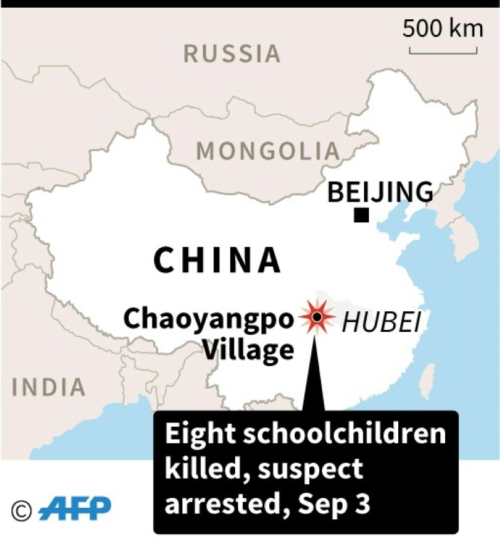 Map locating Chaoyangpo Village in China's Hubei province where eight schoolchildren were killed on Tuesday. Map locating Chaoyangpo Village in China's Hubei province where eight schoolchildren were killed on Tuesday.