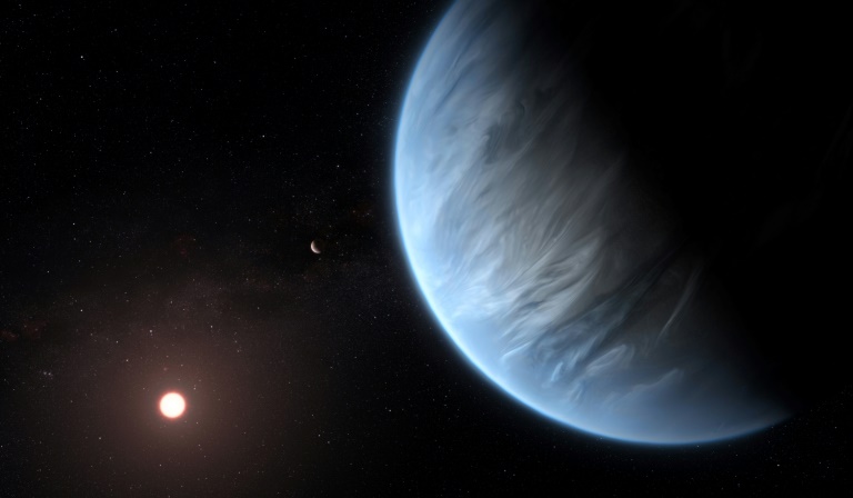 An ESA Hubble artist's impression of the K2-18b super-Earth the only super Earth exoplanet known to host both water and temperatures that could support life