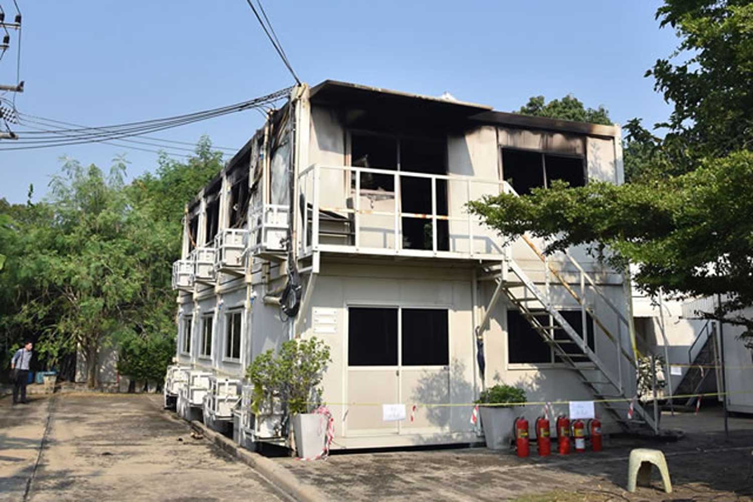 The fire blackened temporary office of the Thai Film Archive in Buddha Monthon district of Nakhon Pathom province on Monday. (Photo by from the Thai Film Archive)