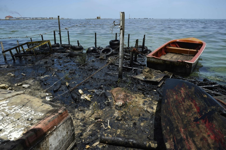 Lake Maracaibo in Venezuela is heavily polluted by dilapidated oil wells and pipelines.