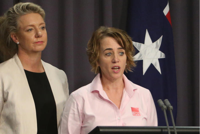 Australian Agriculture Minister Bridget McKenzie, left, and pork industry executive Margo Andrae address the media at Parliament House in Canberra, Australia on Tuesday, on the threat of African swine fever. (AP Photo) Australian Agriculture Minister Bridget McKenzie, left, and pork industry executive Margo Andrae address the media at Parliament House in Canberra, Australia on Tuesday, on the threat of African swine fever. (AP Photo)