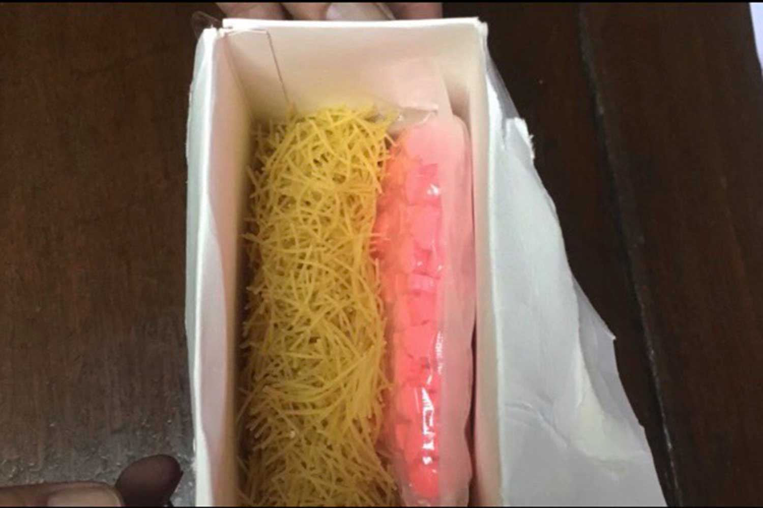 A packet of instant noodles, with a plastic bag containing 500 ecstasy pills, sent from the Netherlands to an Italian man living on Koh Phangan in Surat Thani province. (Photo by Supapong Chaolan) A packet of instant noodles, with a plastic bag containing 500 ecstasy pills, sent from the Netherlands to an Italian man living on Koh Phangan in Surat Thani province. (Photo by Supapong Chaolan)