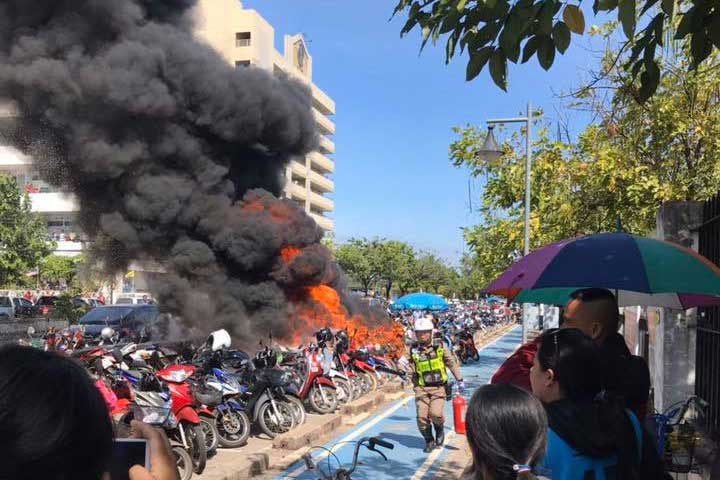 Fire damages motorcycles parked at hospital