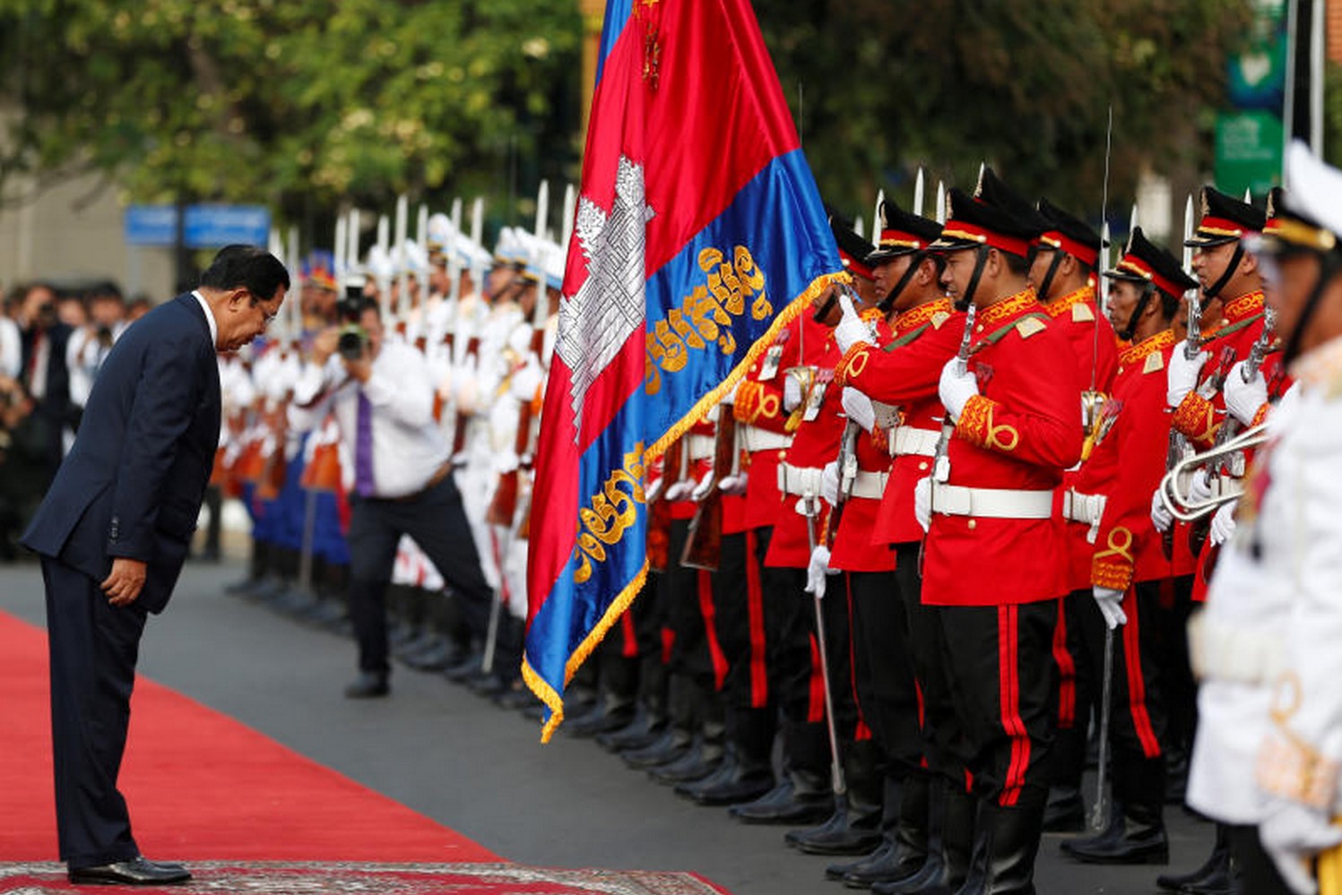 Prime Minister Hun Sen attends celebrations marking the 66th anniversary of Cambodia's independence from France, in central Phnom Penh on Nov 9. (Photo: Reuters) Prime Minister Hun Sen attends celebrations marking the 66th anniversary of Cambodia's independence from France, in central Phnom Penh on Nov 9. (Photo: Reuters)