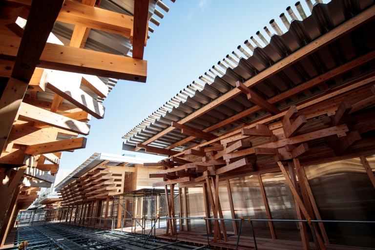 The Village Plaza will be a key part of the Athletes' Village and is constructed largely from wood donated by municipalities across Japan. The Village Plaza will be a key part of the Athletes' Village and is constructed largely from wood donated by municipalities across Japan.