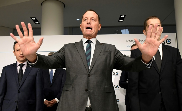 US Ambassador to Germany Richard Grenell (centre, pictured Feb 14, 2020) said President Donald Trump told him that allies who use Huawei US Ambassador to Germany Richard Grenell (centre, pictured Feb 14, 2020) said President Donald Trump told him that allies who use Huawei