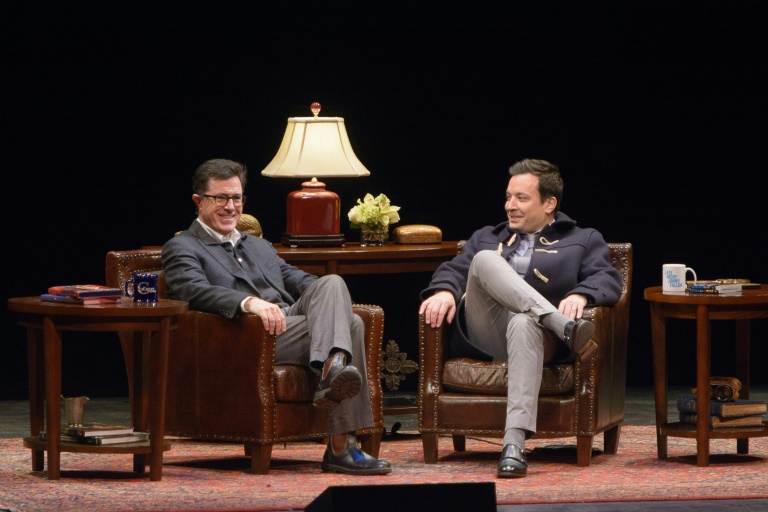 Late-night hosts such as Stephen Colbert and Jimmy Fallon have taken to broadcasting from their homes due to the coronavirus lockdown Late-night hosts such as Stephen Colbert and Jimmy Fallon have taken to broadcasting from their homes due to the coronavirus lockdown