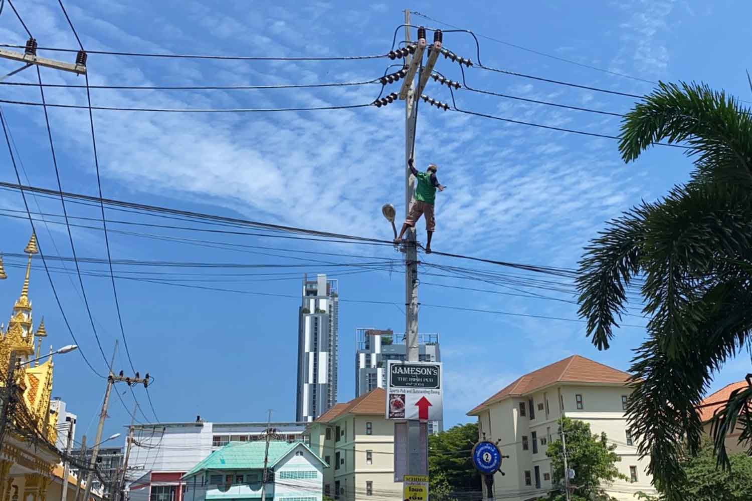 Protest up power pole in Pattaya