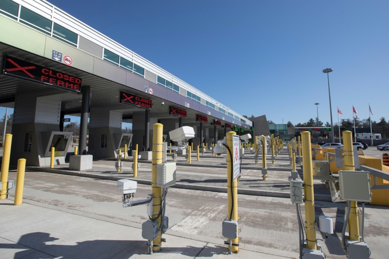 Closed gates are seen in Lansdowne, Ontario at the US-Canada border in March 2020 Closed gates are seen in Lansdowne, Ontario at the US-Canada border in March 2020