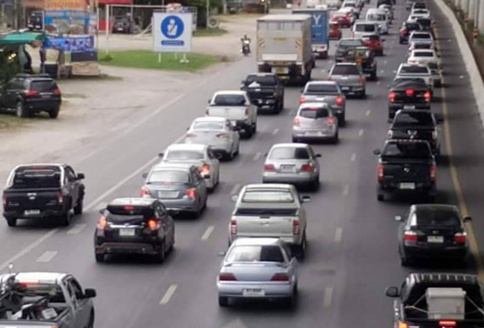 Traffic moves slowly in Korat