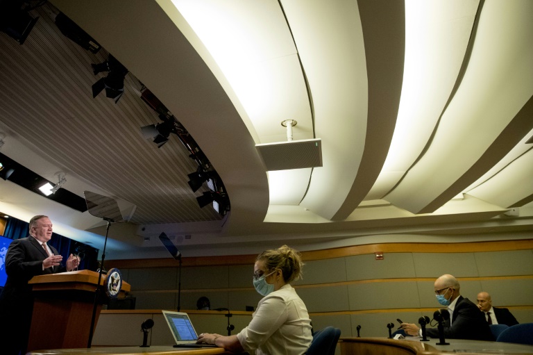 Secretary of State Mike Pompeo threatens harsher measures against the Nord Stream 2 pipeline during a news conference at the State Department. Secretary of State Mike Pompeo threatens harsher measures against the Nord Stream 2 pipeline during a news conference at the State Department.