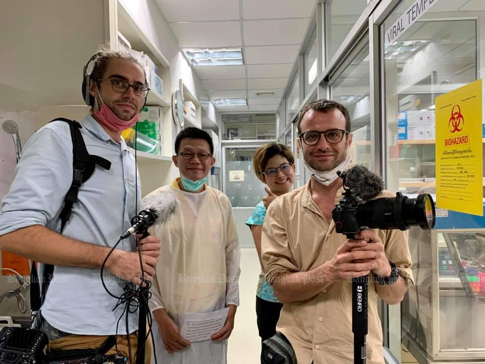 A film crew at the National Institute of Health. The institute director has announced the World Health Organisation is making a documentary about the success of Thailand and New Zealand in containing Covid-19. (Photo: Jackky Ball Facebook)