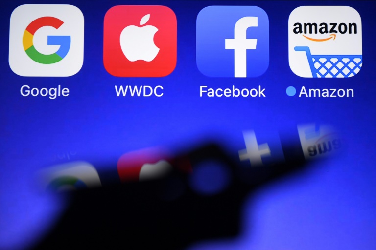 This file photo shows the logos of the four giant tech firms whose heads will testify before the US Congress on July 29, 2020, amid rising pushback against their market dominance This file photo shows the logos of the four giant tech firms whose heads will testify before the US Congress on July 29, 2020, amid rising pushback against their market dominance