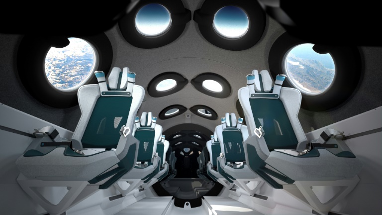 A rendering of the planned interior of the Virgin Galactic spacecraft, published by the company. A rendering of the planned interior of the Virgin Galactic spacecraft, published by the company.