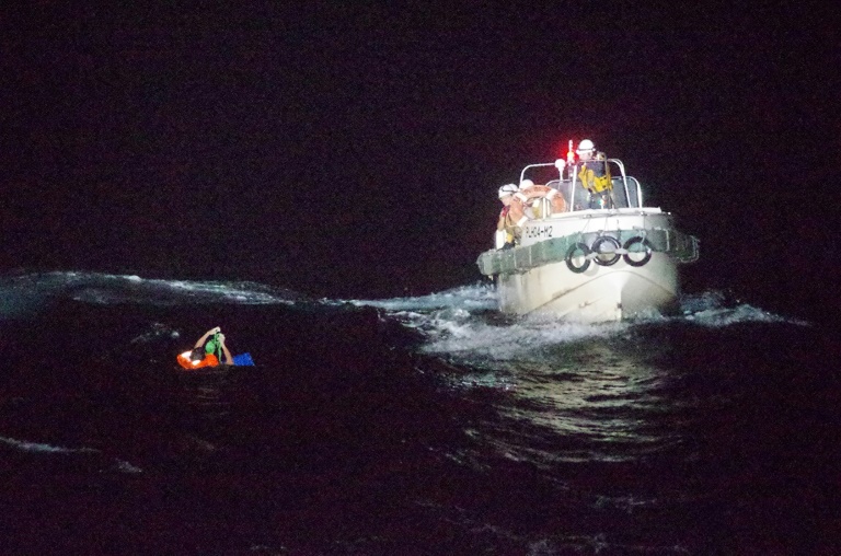 Japan's coast guard has rescued one person from a cargo ship that issued a distress call during a typhoon Japan's coast guard has rescued one person from a cargo ship that issued a distress call during a typhoon