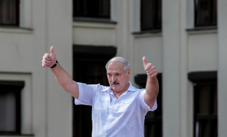 Lukashenko, seen here at a rally in August, has faced massive demonstrations against his rule since claiming victory in disputed elections on Aug 9. Lukashenko, seen here at a rally in August, has faced massive demonstrations against his rule since claiming victory in disputed elections on Aug 9.