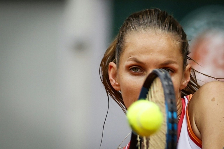 Eyes front: Karolina Pliskova returns the ball to Egypt's Mayar Sherif Eyes front: Karolina Pliskova returns the ball to Egypt's Mayar Sherif