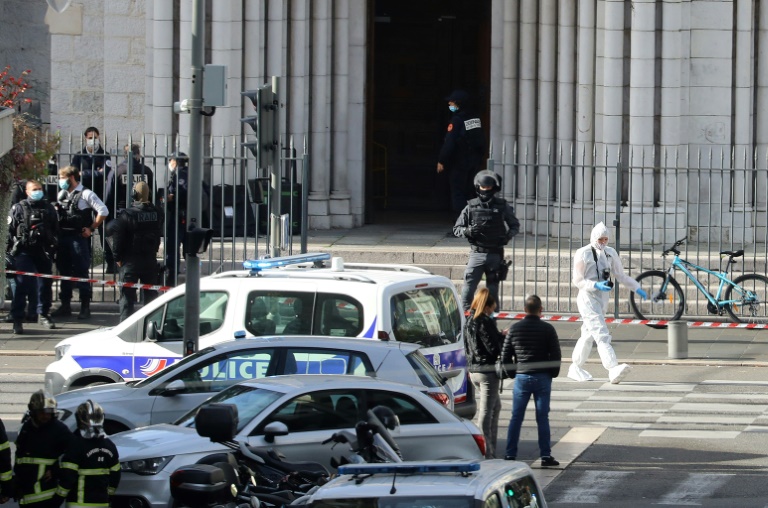 French police at the Basilica of Notre-Dame de Nice in southern France on Thursday, when a knifeman killed three people. French police at the Basilica of Notre-Dame de Nice in southern France on Thursday, when a knifeman killed three people.