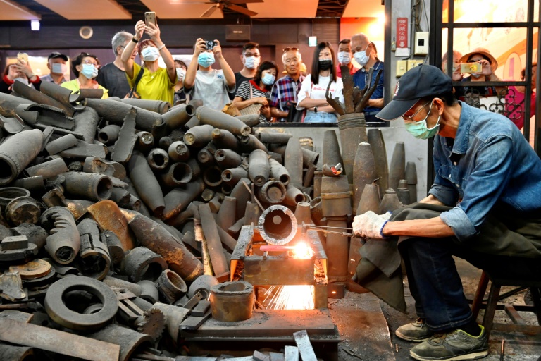 Taiwanese blacksmith Wu Tseng-dong lives on Kinmen island, just two miles from Mainland China, and forges kitchen knives from artillery shells once fired at his home Taiwanese blacksmith Wu Tseng-dong lives on Kinmen island, just two miles from Mainland China, and forges kitchen knives from artillery shells once fired at his home