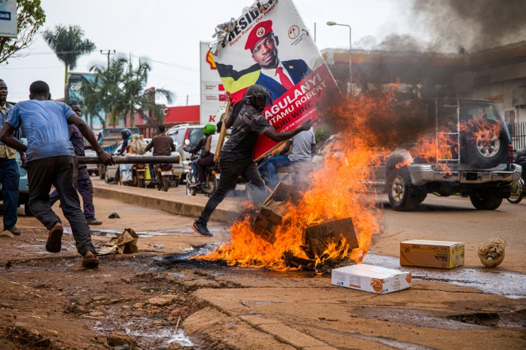 Violence erupted after opposition leader Bobi Wine, President Yoweri Museveni's main opponent in upcoming elections, was arrested Violence erupted after opposition leader Bobi Wine, President Yoweri Museveni's main opponent in upcoming elections, was arrested
