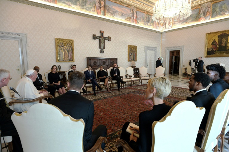 Pope Francis met with five NBA players engaged in the fight for racial justice at the Vatican on Monday and signalled his support for their efforts. Pope Francis met with five NBA players engaged in the fight for racial justice at the Vatican on Monday and signalled his support for their efforts.