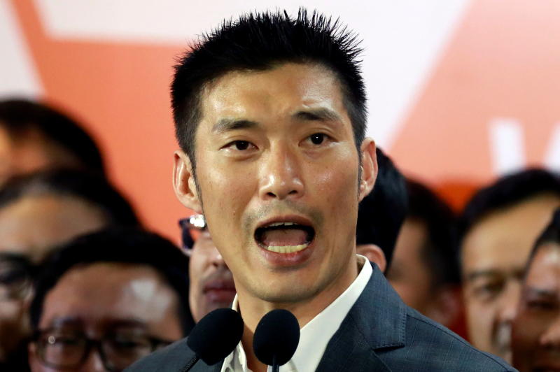 FILE PHOTO: Future Forward Party leader Thanathorn Juangroongruangkit gives a speech at the party's headquarters in Bangkok, Feb 21, 2020. (Reuters)